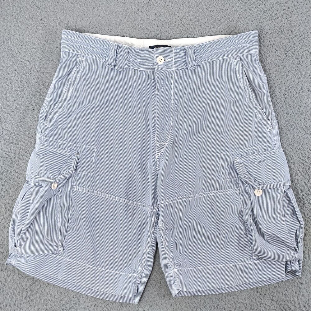 Polo Ralph Lauren Shorts Mens 34 White Blue Striped Cargo Pockets Classic Fit